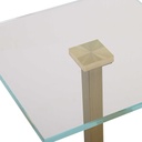 MESA ESQUINERA DE METAL DORADA BASE BLANCA Y TOP DE VIDRIO