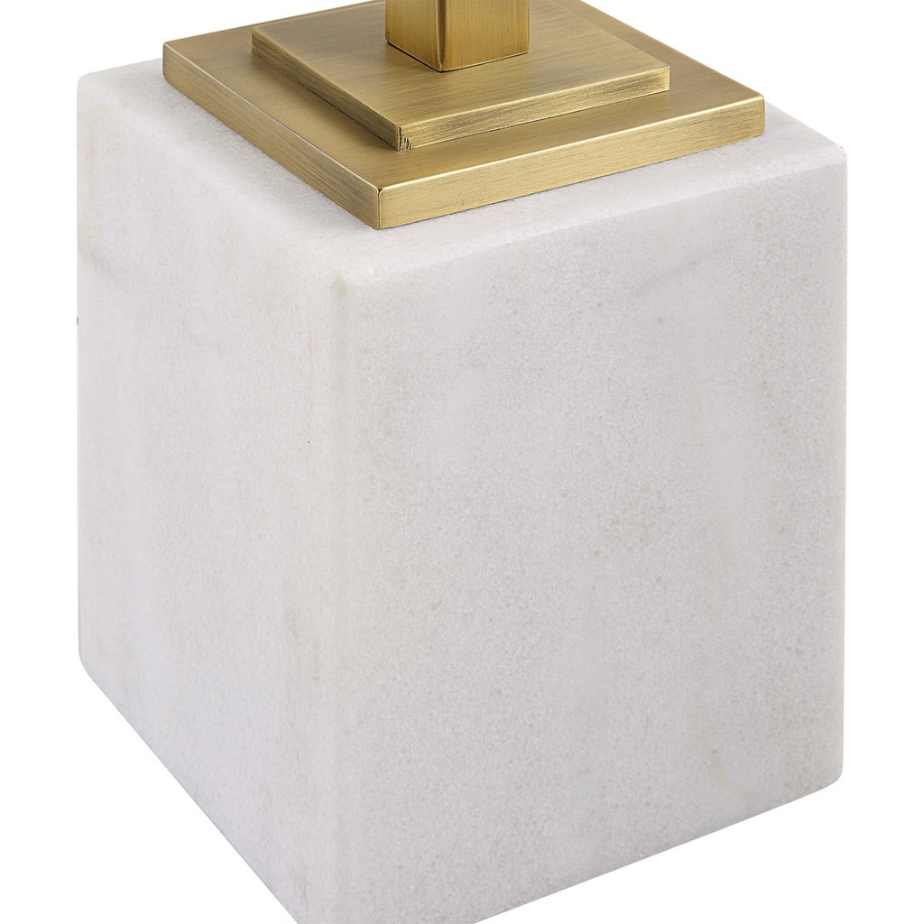 MESA ESQUINERA DE METAL DORADA BASE BLANCA Y TOP DE VIDRIO