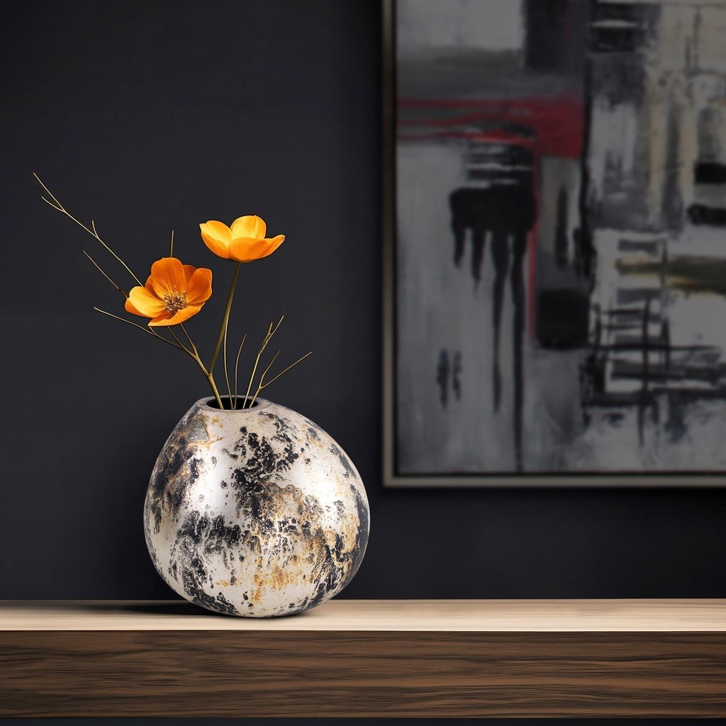 FLORERO DE VIDIRO BLANCO Y NEGRO BAJO