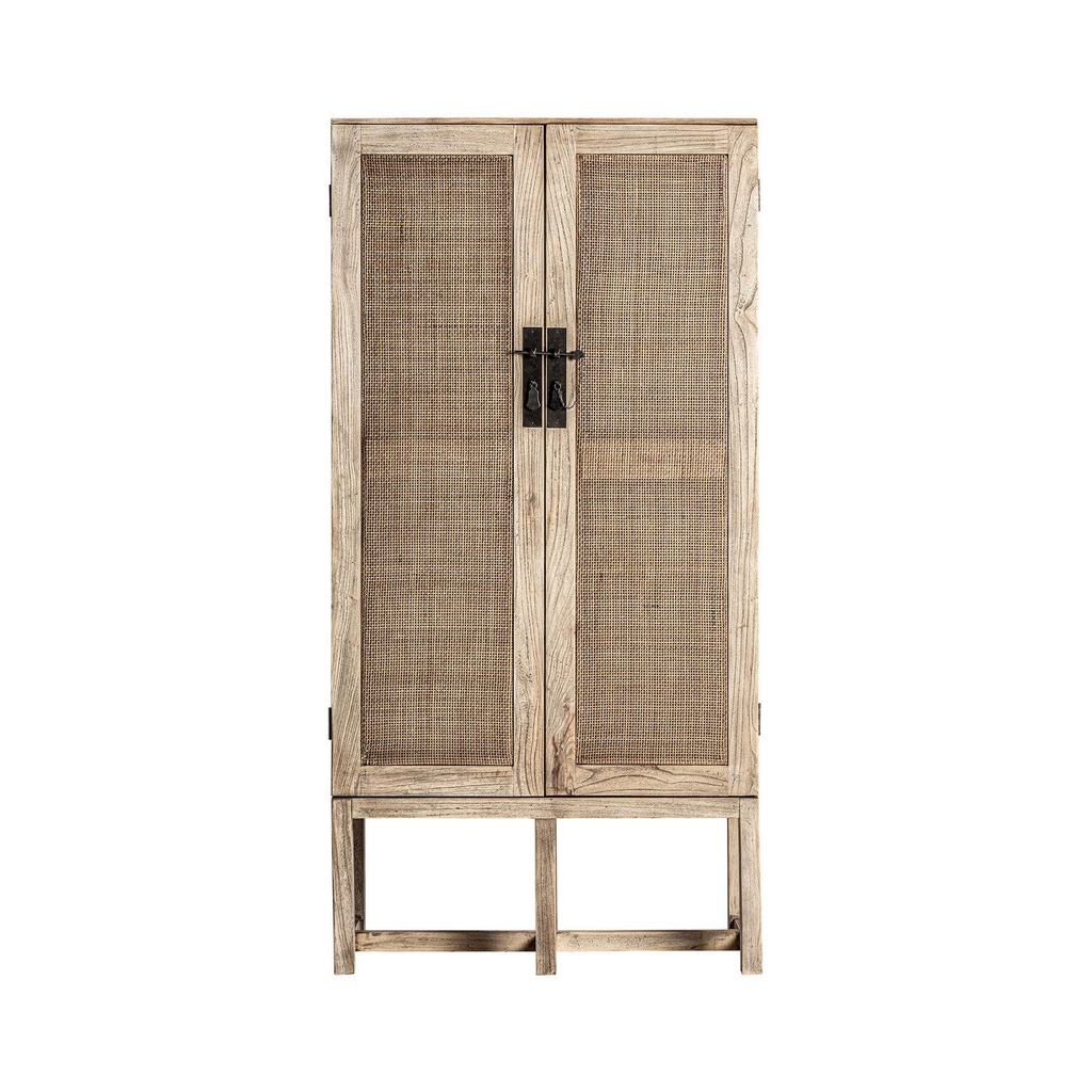 Gabine Allto De Madera Clara Con Puertas Tejidas En Rattan