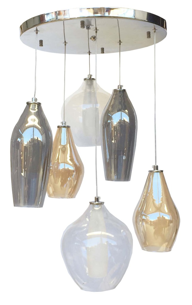 Lamp. Colg. 3L G9 Vidrio Colores B/Redonda (D300Mm)