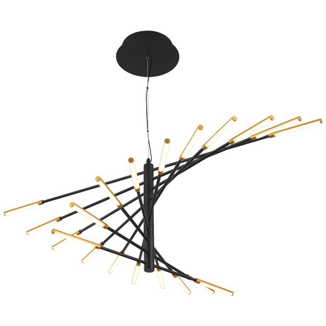 Lamp. Colg. Moderna Led Espinas Alum+Acrilico Negro 48W 3K (850X1200Mm)