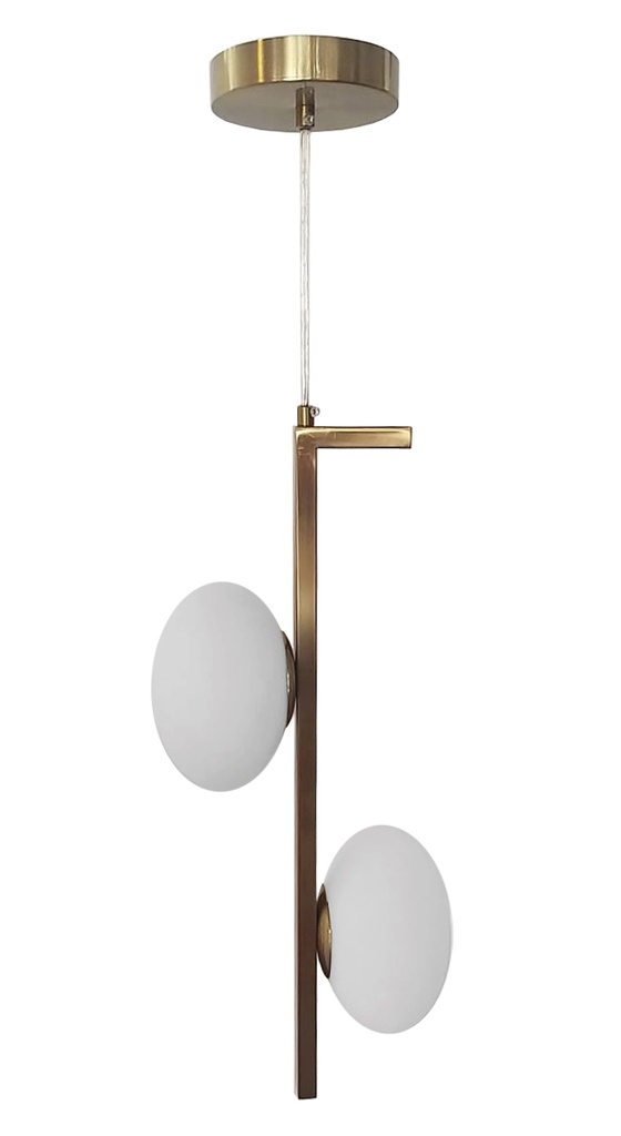 Lamp. Colg. 2L G9 Dorado Metal+Blanco Glass L15X30Cm
