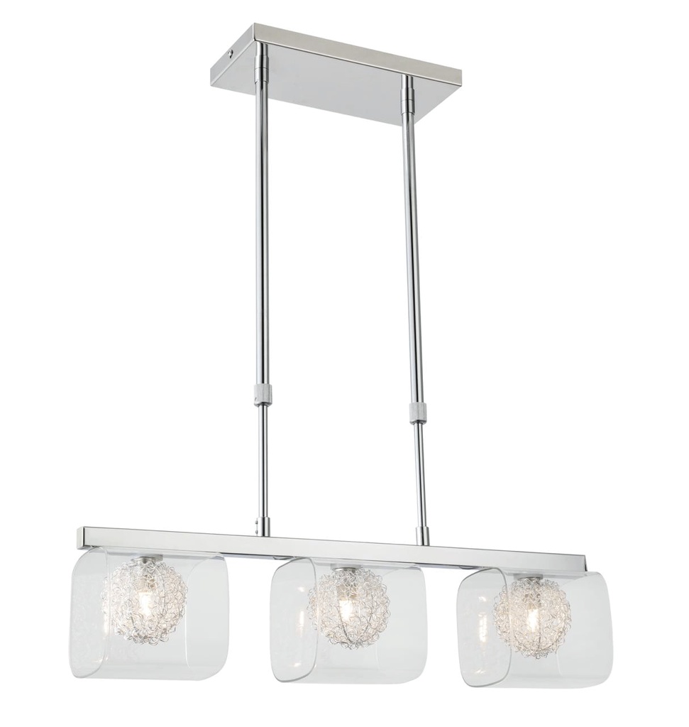 Lamp. Colg. 3G9 Metal+Vidrio T/Cubo 560X120Mm