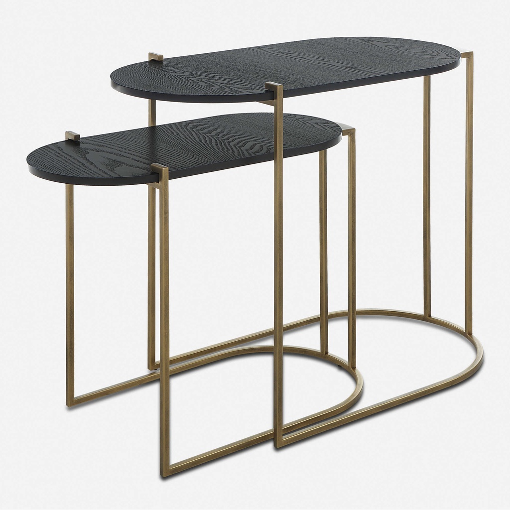 SET2 MESAS DE METAL DORADO CON TOP NEGRO