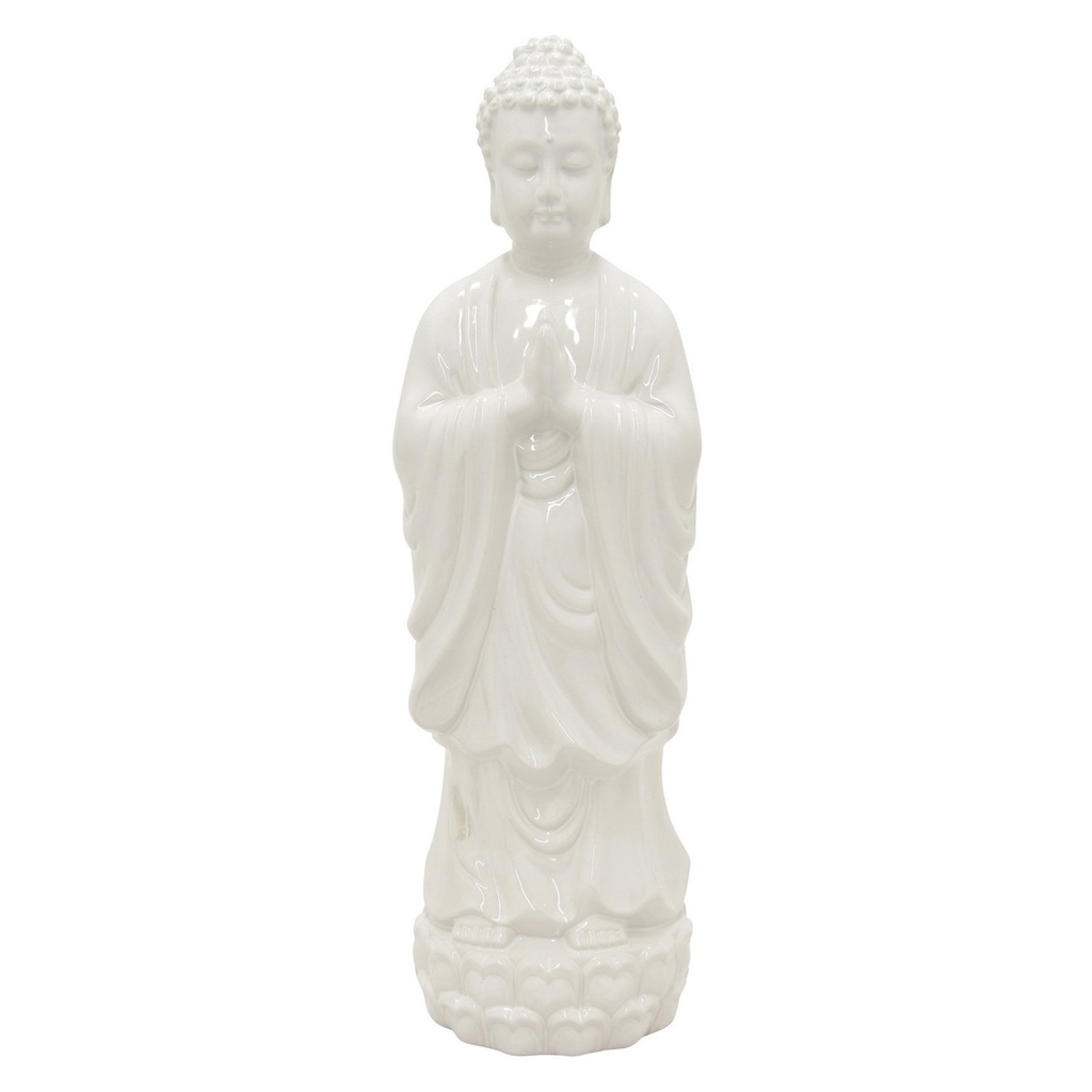 FIGURA DE CERCAMICA DE BUDA PARADO COLOR BLANCO