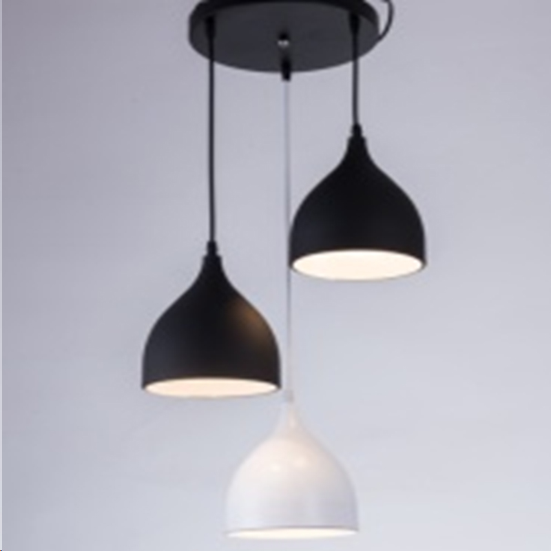 Lamp. Colg. 3L E27 T/Copas Base Red. Alum. Negro+Blanco+Gris (D170xH250)mm