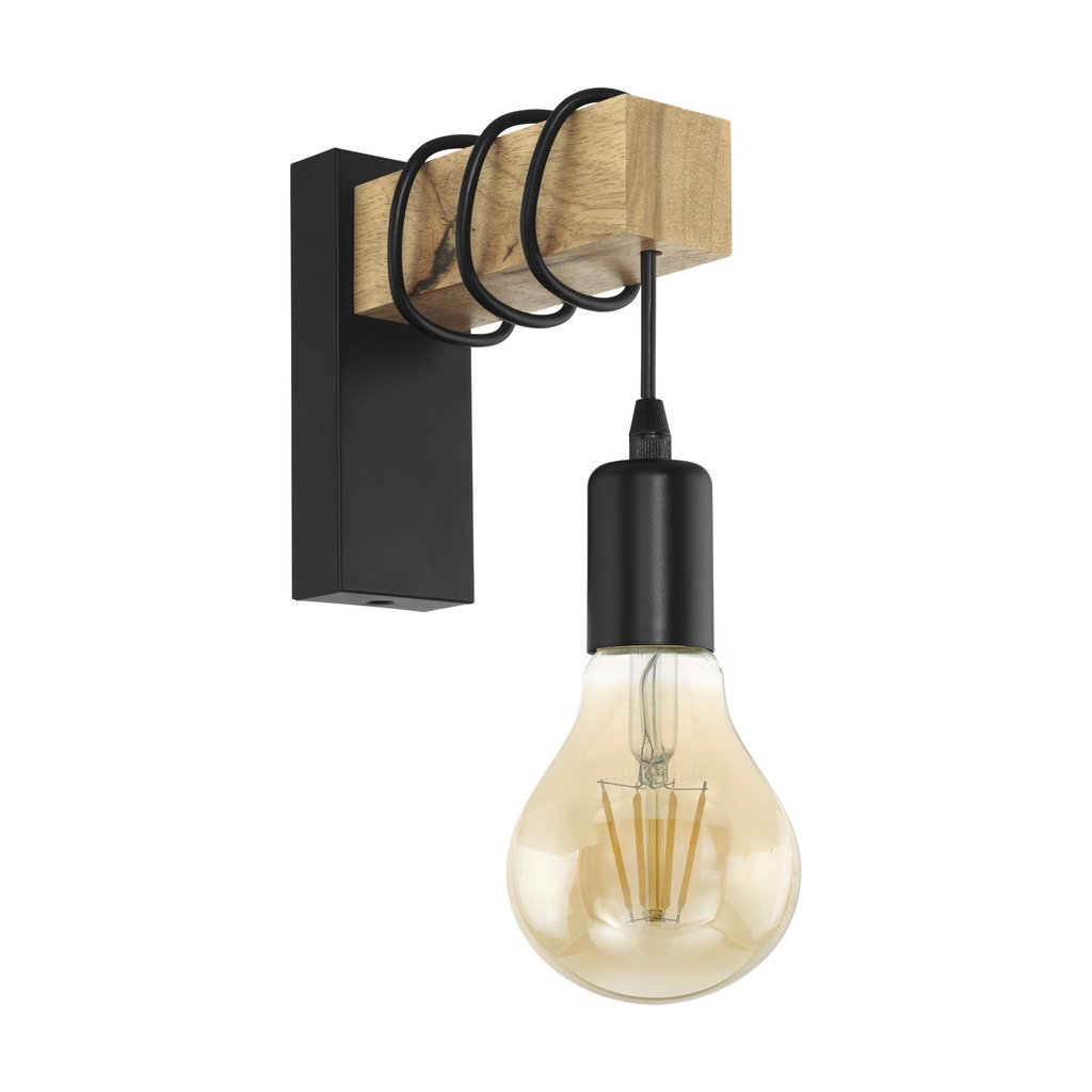 Aplique Pared 1L E27 Metal Negro+Madera Natural (220x70)mm