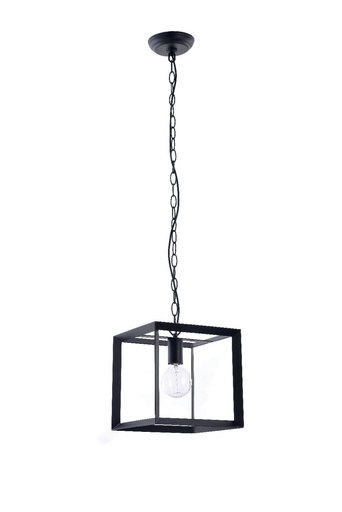 [020002 | 80705BK.1P.BK.] Lamp. Colg. 1L E27 T/Cubo Negro (250)Mm