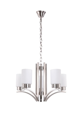 [020037 | 93412SL.5P.WT] Lamp. Colg. 5L E27 Satin+Vidrios Blancos (560X390Mm)