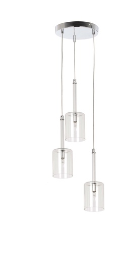 [020061 | 80314CR 3P CL*] Lamp. Colg. 3L G9 Vidrio Copas Base Red. 280X150Mm