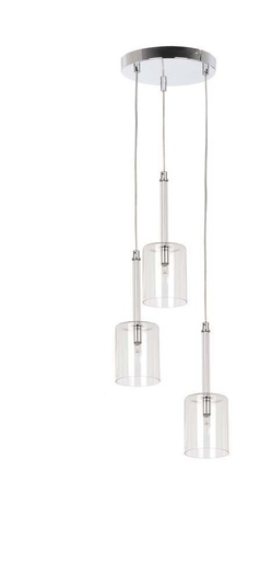 [020062 | 80314CR 3P-L Recta*] Lamp. Colg. 3L G9 Vidrio Copas Base Recta 280X150Mm