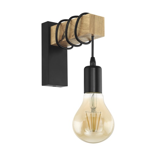 [020148 | EW1912/1] Aplique Pared 1L E27 Metal Negro+Madera Natural (220x70)mm