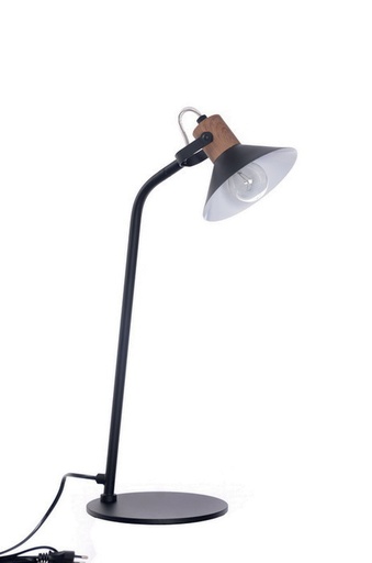[021004 | TK-761BK+CR/1T BK*] Lamp. Escritorio 1L E14 Negra+Madera 500X170Mm