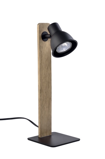 [021006 | 82201BK+LCA.1T.BK*] Lamp. Escritorio 1L Gu10 Negra+Madera (360X120)Mm C/F