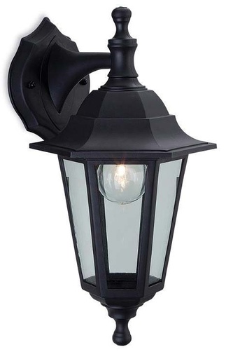 [022073 | XD-126 Black] Farol Pared 1L E27 Napoles 6 Caras Negro (210X370Mm)