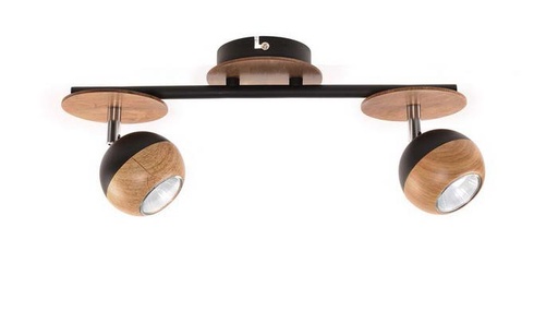 [032061 | 63122BK+LCA+CR/C2L B] Spot 2L Gu10 Red. Madera+Alum. Negro (345X80X125Mm)