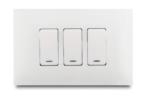 [176005 | VIV13053] Conmutador Triple C/Luz Blanco Veto Vive