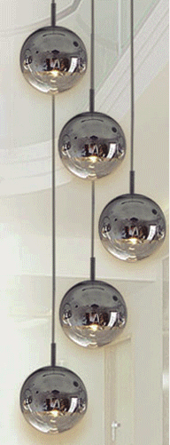 [180011 | 5091-250-5-CH] Lamp. Colg. 5L E27 T/Globo (250Mm) Base Redonda (D500Mm) Cromo+Transparente