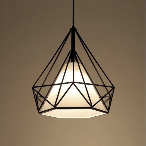 [180030 | J5200] Lamp. Colg. 1L E27 Triangular Metal+Tela Negro+Blanco (350x1500)mm