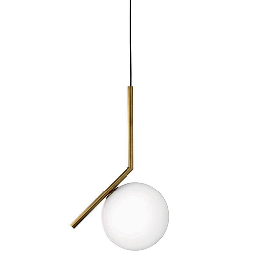 [180127 | 9127-1] Lamp. Colg. 1L E27 T/Globo Metal+Vidrio Dorado+Opal D200mm