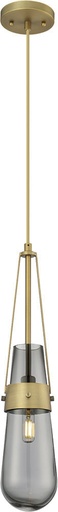 [180190 | 9188-1] Lamp. Colg. 1L E27 Base Dorado+Vidrio Ambar (D150X600Mm)