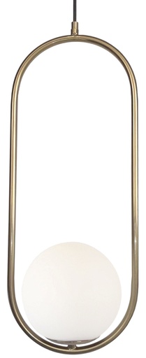[180227 | K112C-opal] Lamp. Colg. 1L E27 Ovalo Metal+Vidrio Dorado+Opal (220x500)mm