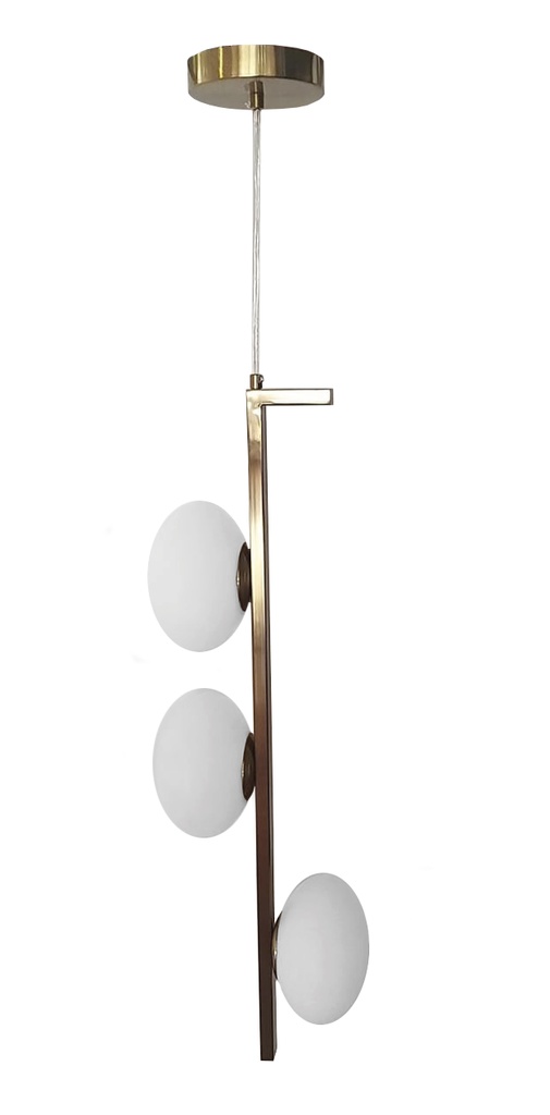 Lamp. Colg. 3L G9 Dorado Metal+Blanco Glass L15X40Cm