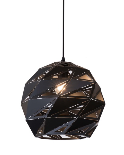 [200160 | T7685L BK] Lamp. Colg. 1L E27 Metal Negro T/Geometrica (400X380Mm)