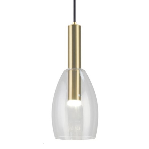 [200044 | F240118A SGD+CL LED] Lamp. Colg. Led T/Copa Metal+Vidrio+Acrilico Dorado+Claro 7w 3k (D150xH360)mm