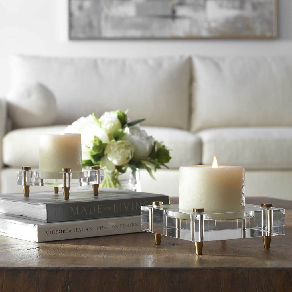 Set2 Candelabros De Cristal Con Base Oro