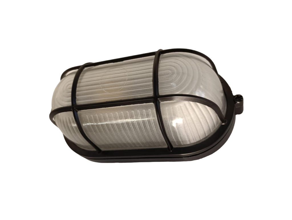 Lamp.Barco 1L E27 Ovalado Aluminio Negro + Vidrio (200X120Mm) Ip65