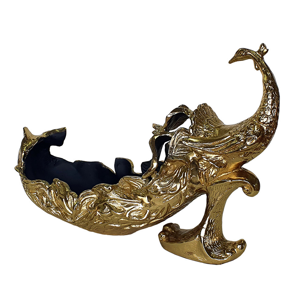 Figura De Pavo Real De Aluminio Tallado En Oro