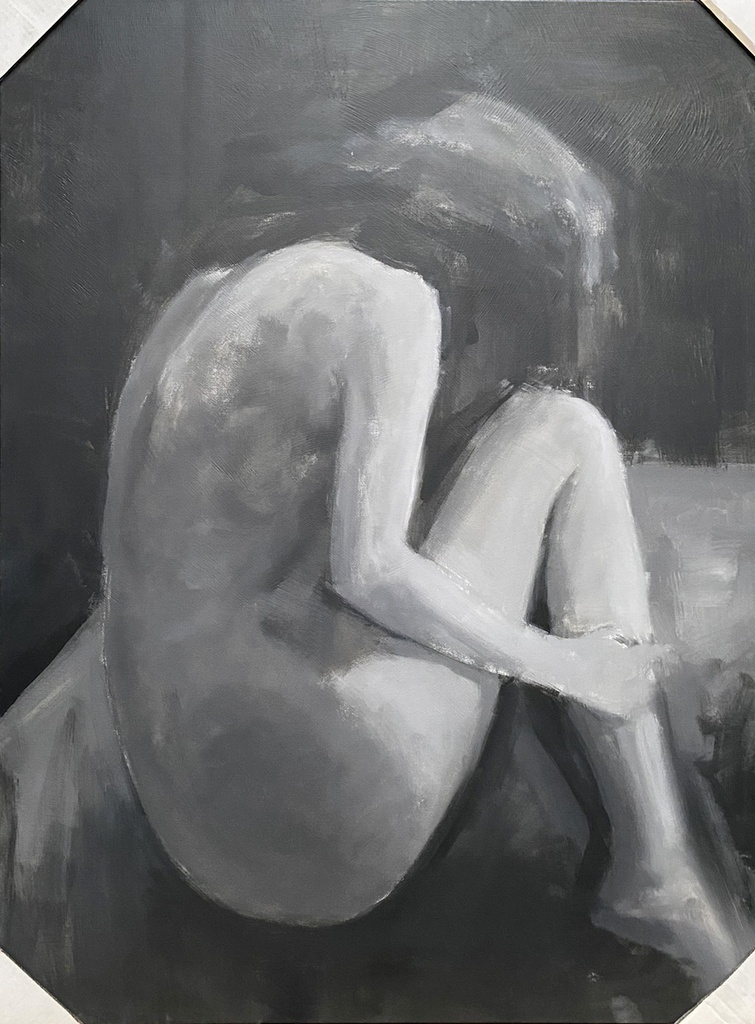 Cuadro Blanco Y Negro De Mujer Sentada