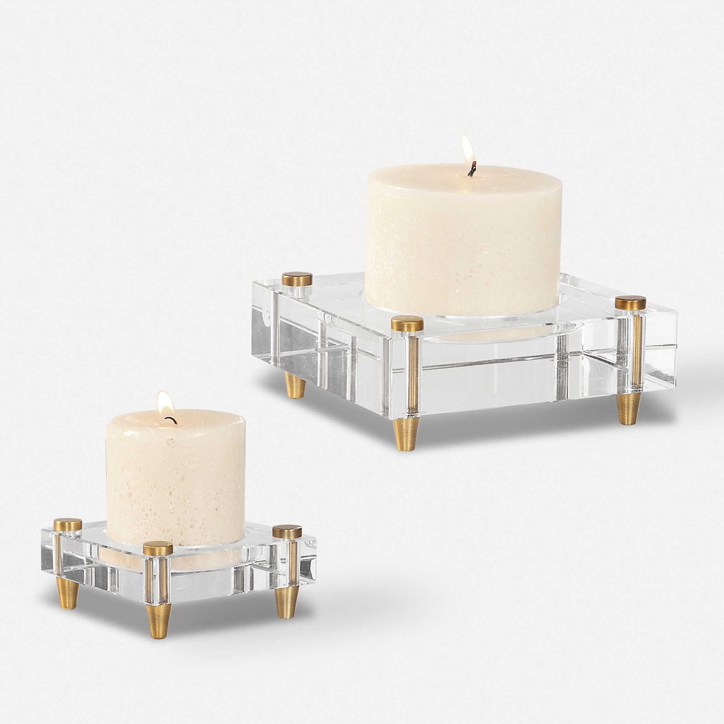 Set2 Candelabros De Cristal Con Base Oro