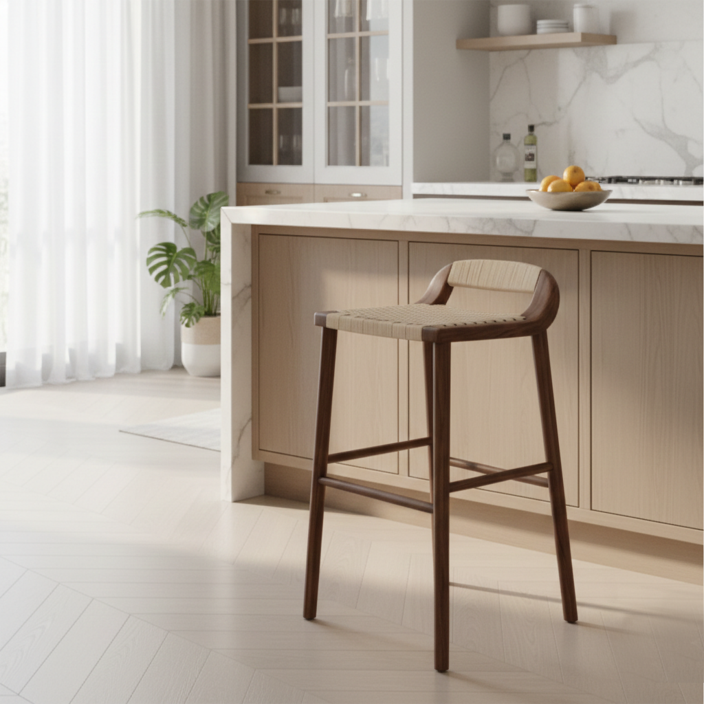 Silla Taburete Mad Nogal Claro+Cuerda Tejida 42X48X85Cm