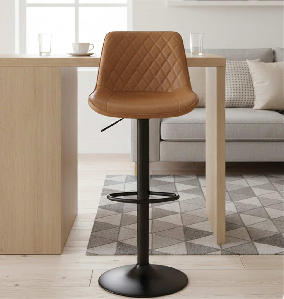 Taburete Ajustable Cuero Sintetico Metal Camel Map/4 cm