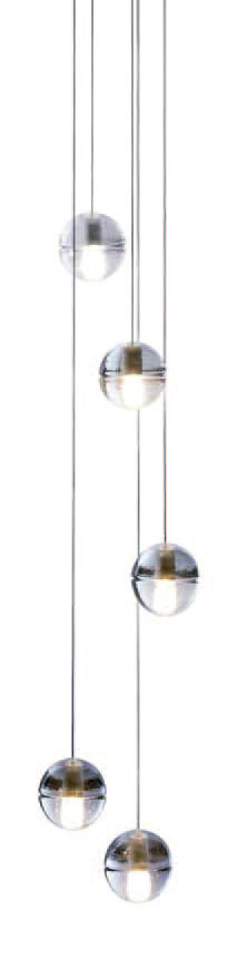 Lamp. Colg. 5L G9 Bolas Base Redonda Metal Cromo+Vidrio Claro (D300xH1500)mm
