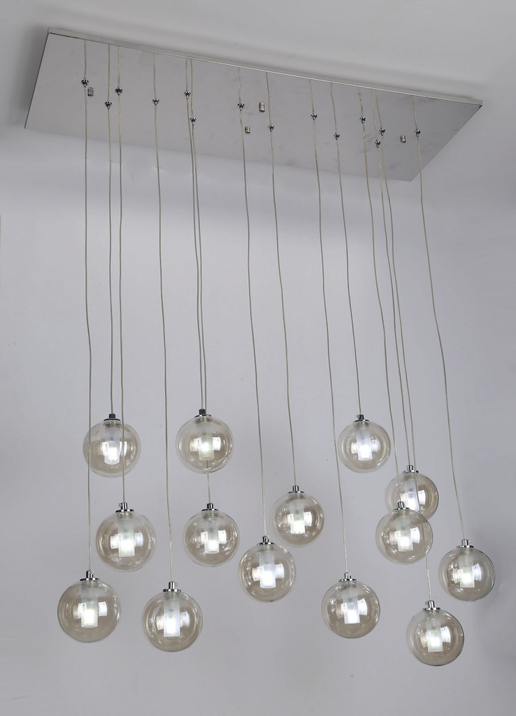 Lamp. Colg. Bola Vidrio Ambar Base Redondo D50Cm 14G4