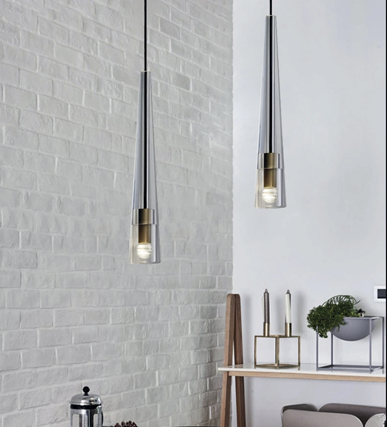 Lamp. Colg. 1L E27 Copa Alarg. Metal+Vidrio Dorado+Claro D75mm