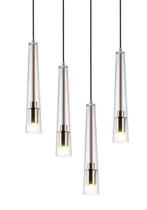Lamp. Colg. 4L E27 Copa Alarg. Metal+Vidrio Dorado+Claro (D600x80x2000)mm