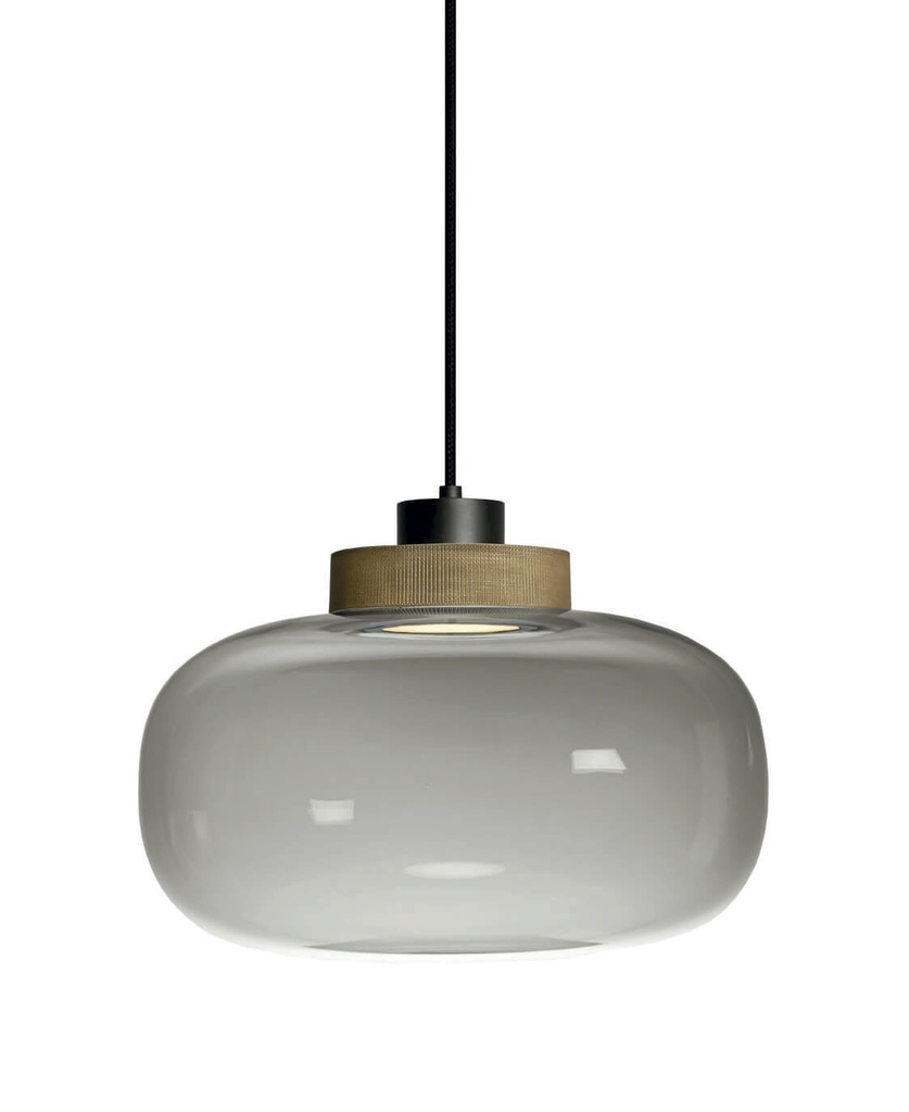 Lamp. Colg. Led 1L T/Achatada Brush+Vidrio Smoke 3K