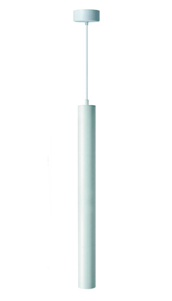 Lamp. Colg. 1L GU10 Tubular Alum. Blanco+Plata (D55xH600)mm