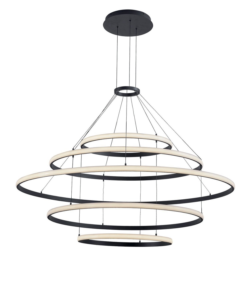 Lamp. Colg. Led 5L Ext Mod. Anillos 192w 3k Negro (600x1000x1400x1000x600)mm