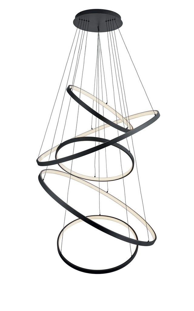 Lamp. Colg. Led 2L Int Anillos 192w 3k Negro (1010x2350)mm