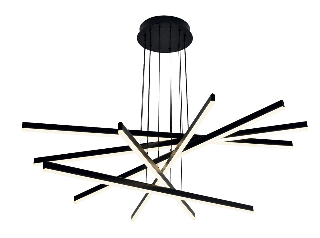 Lamp. Colg. Led 6L Abajo Mod. Alum+Acril Negro 96w 3k (1016x1200)mm