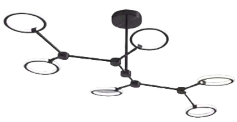 Lamp. Colg. Led Aros 6L D1400Xh300Mm Negro Metal 20W 3K