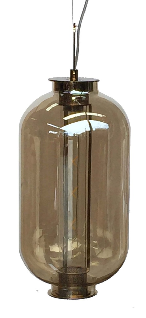 Lamp. Colg 1L E27 T/Ovalada Vidrio 22X55Cm