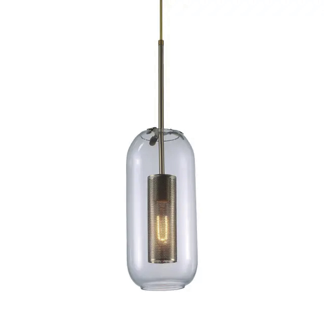 Lamp. Colg 1L E14 T/Ovalada Brush Vidrio 15X120Cm