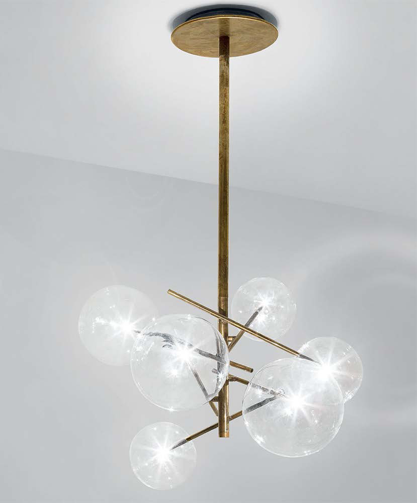 Lamp. Colg. 6L G4 Bolas Brush Vidrio 80X85Cm